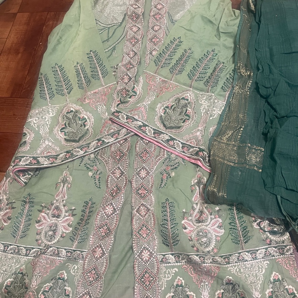 Sana safinaz Elegant Green Embroidered Long Sleeve Dress - Picture 8 of 10